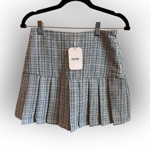 Elodie Tweed Pleated Mini Skirt in Iced Blue